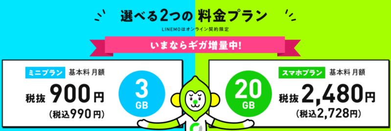 LINEMOの選べる2プラン「ミニプラン」と「スマホプラン」