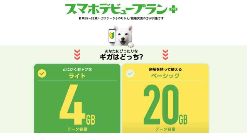 スマホデビュープラン＋は選べるベーシックとライトの2種類の料金プラン