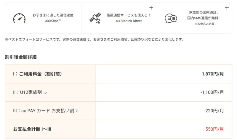 U12バリュープランの料金・サービス体系