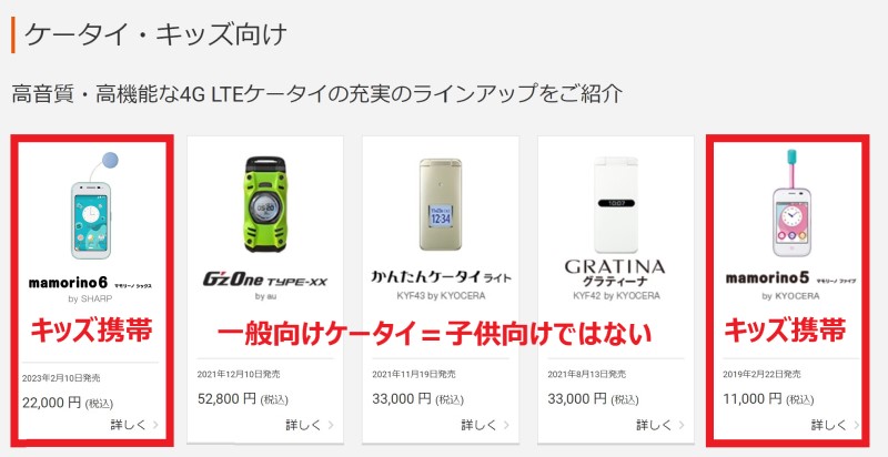 auで現在販売中のキッズ端末＆ケータイ端末の一覧